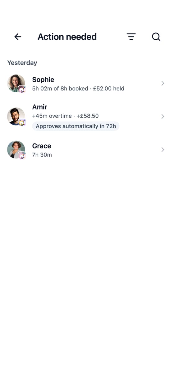 TempDash Business app: approving a timesheet