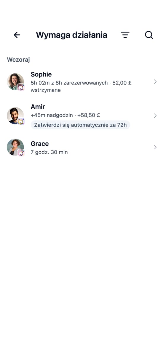 Aplikacja TempDash Business: zatwierdzanie karty czasu pracy