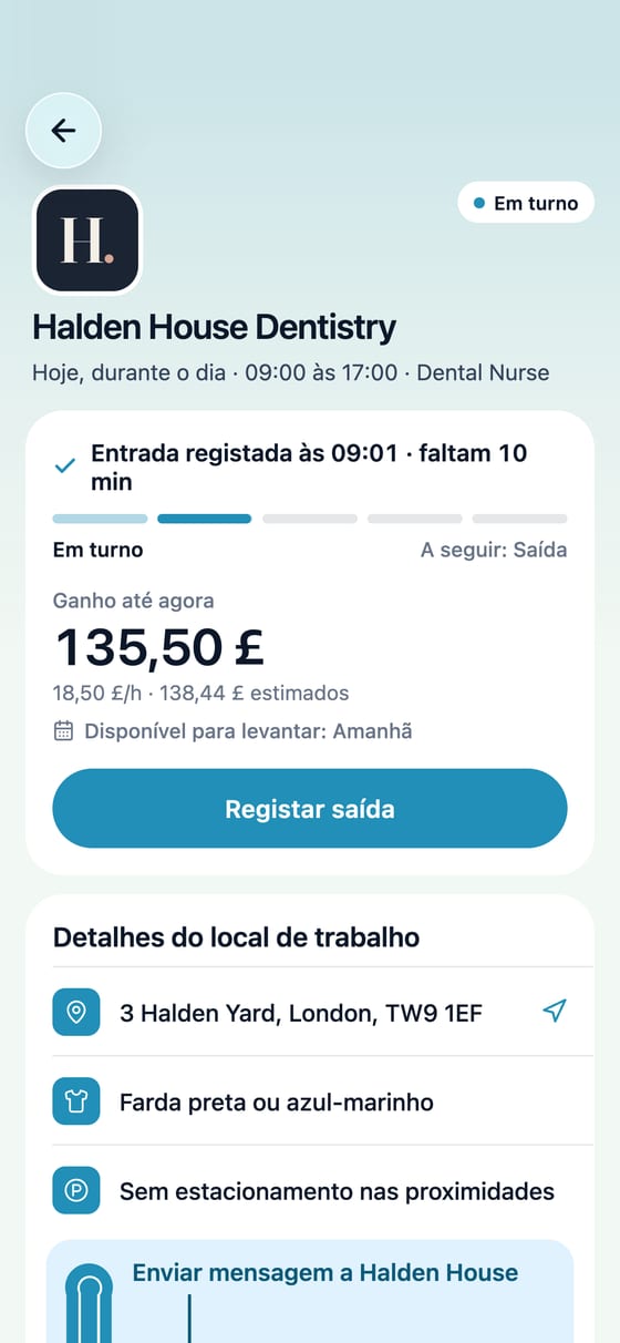 App TempDash: registar a saída e o pagamento na carteira