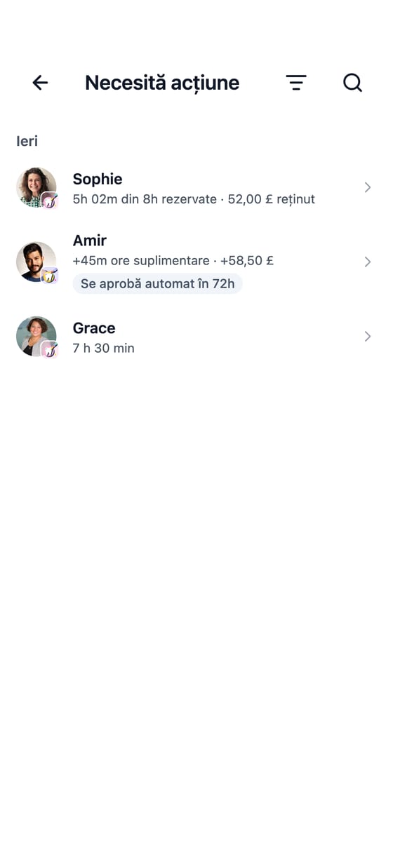Aplicația TempDash Business: aprobarea unei foi de pontaj