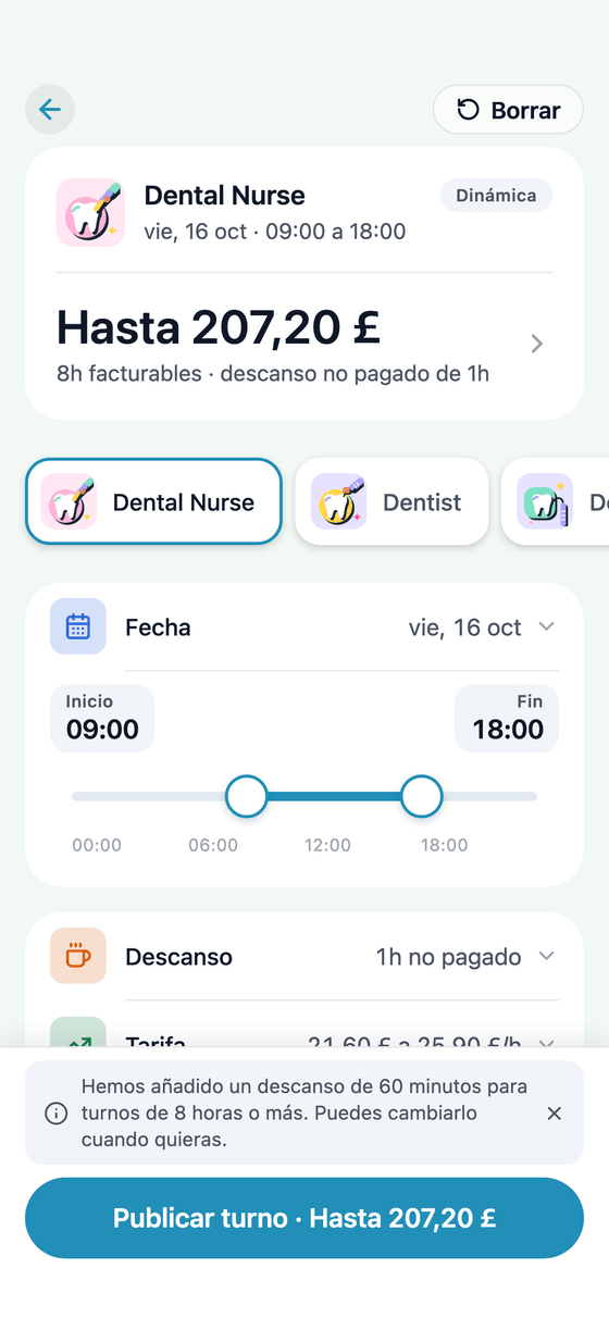 App TempDash Business: publicando un turno de locum dental