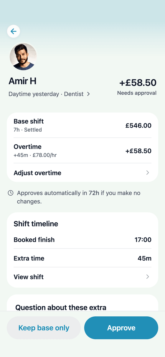 TempDash Business app: a timesheet ready to approve