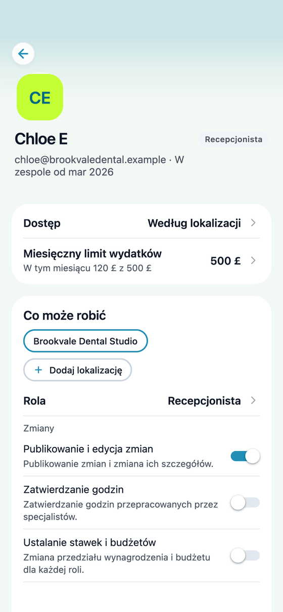 Aplikacja TempDash Business: co może robić członek zespołu i jego limit wydatków