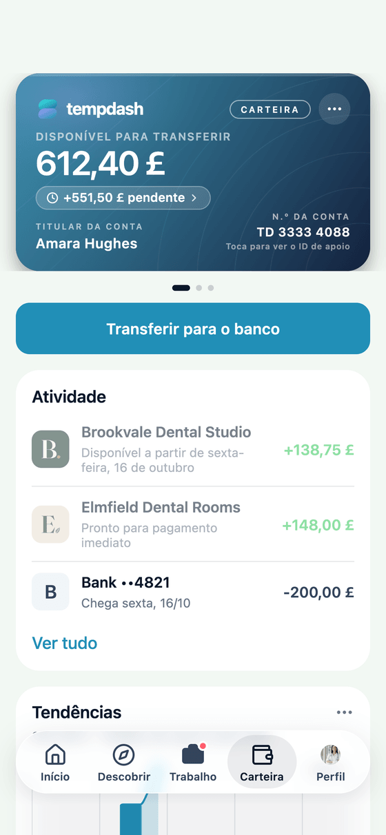 App TempDash: a carteira com os ganhos