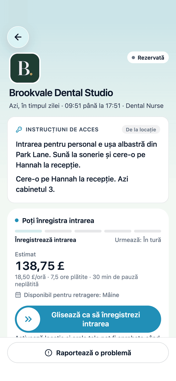 Aplicația TempDash: înregistrarea intrării la o tură